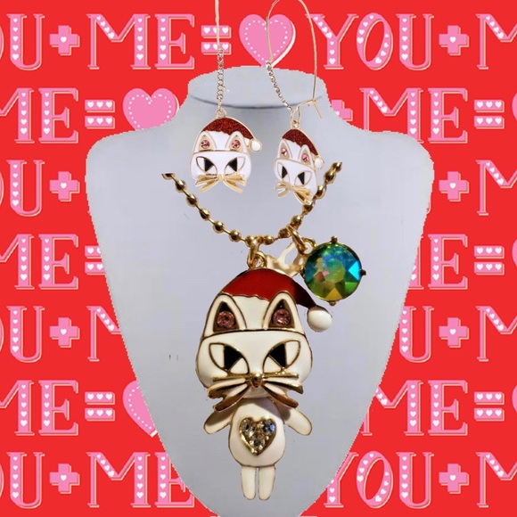 SET CHRISTMAS CAT NECKLACE AND HOOK EARRINGS - Picture 3 of 8